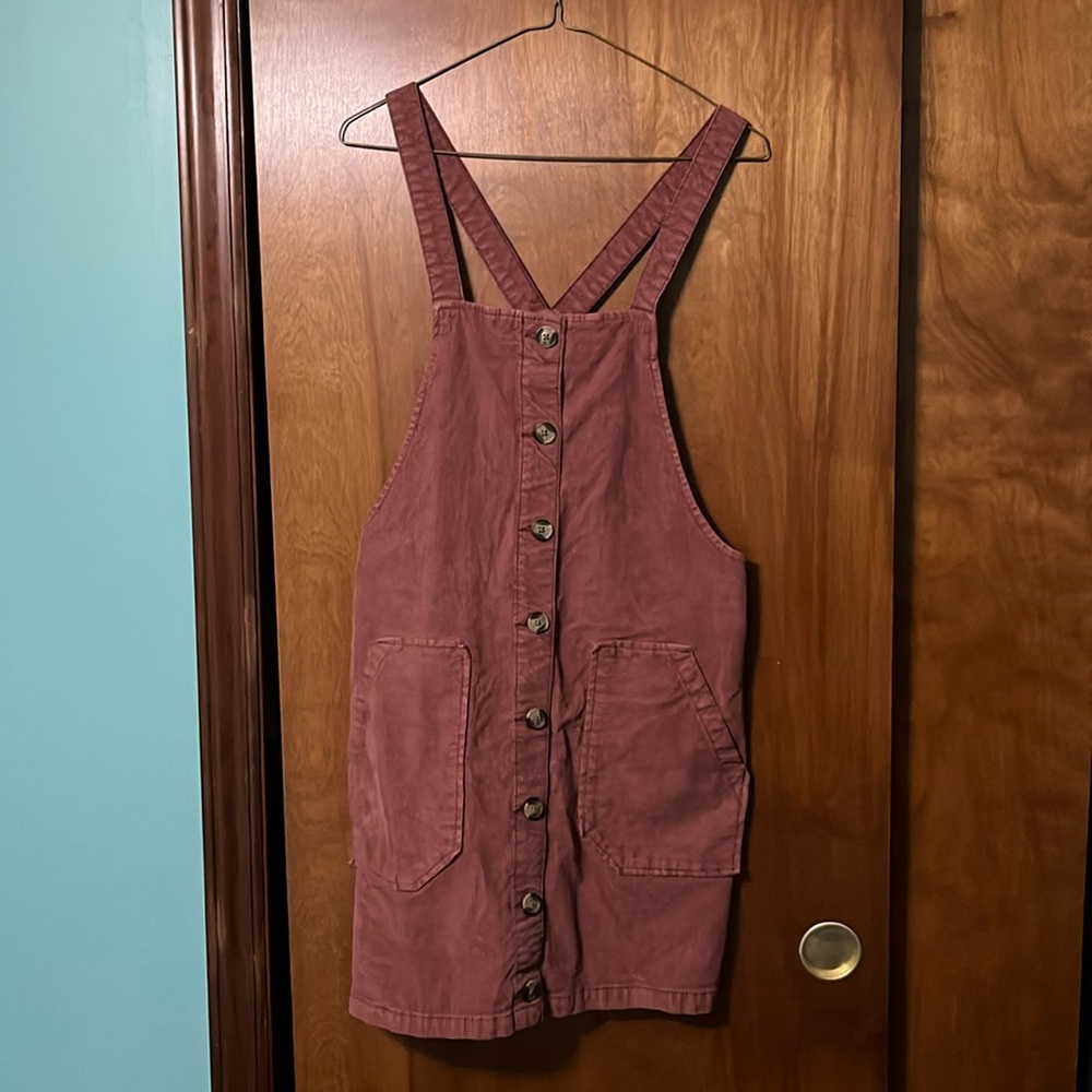 American eagle size medium rosey pink button up corduroy overall dress